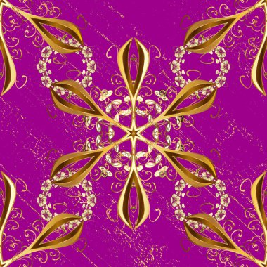 Orient vektör klasik vintage desen. Şirin elementlerle kusursuz soyut bir arkaplan. Fantezi çizimi. Kahverengi, mor ve sarı renkli resimler. Oryantal arkaplan.