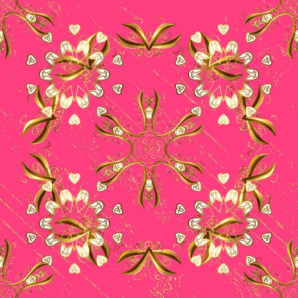 Patrón Sin Costura Flores Abstractas Oro Damasco Colores Marrón Rosa — Vector de stock