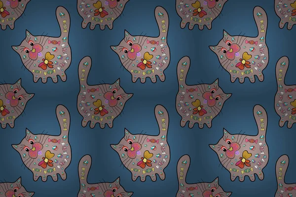 Raster Illustration Ultrafashionable Fabric Pattern Abstract Cat Motif Background — Stock Photo, Image