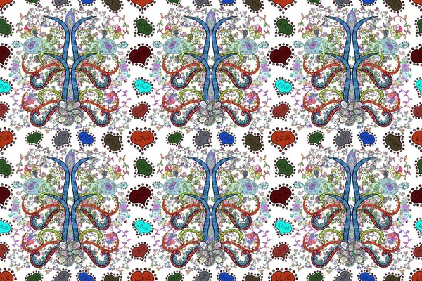 Doodles white, blue and neutral on colors. Seamless pattern Sketch cute background. Nice pattern for wrapping paper raster.
