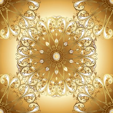 Eski model. Kumaş ve tekstil için harika, eskiz, ambalaj ya da her istenen fikir için. Vektör çizimi. Bej ve kahverengi süslemeli, çiçeksiz desenli. Geleneksel, Etnik, Türk, Hint motifleri.