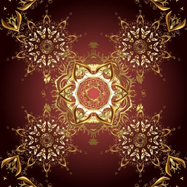 Altın elementlerle siyah ve kahverengi renklerde altın desen. Barok tarzında eskiz tasarımı için kusursuz damaske deseni arka planı. Süsleme vektör dekorasyonu.