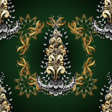 Vektör altın pürüzsüz desen. Gri ve mavi renklerde kusursuz desen. Doğu tarzı arabesk tarzında altın elementler. Kusursuz altın desenli bukleler..