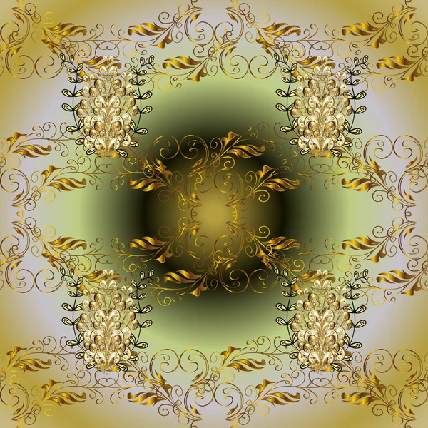 手绘装饰框架 相册封面 老式艺术装饰风格 用金黄的多朵奇幻叶和花制成一个棕色 中性和灰色的矢量抽象花环 — 图库矢量图片