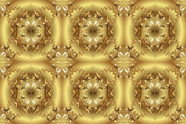 Klasik oryantal desen sarı ve kahverengi renkler üzerinde. Damask pürüzsüz süsü. Geleneksel raster ve altın desen.