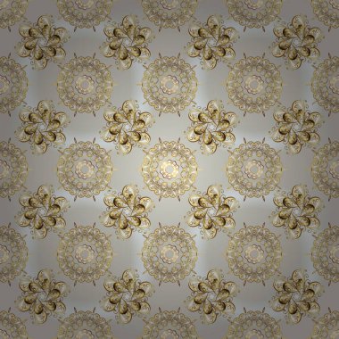 Geleneksel oryantasyon süsü. Kusursuz klasik gri, bej ve altın desenli vektör. Klasik vintage arkaplan.