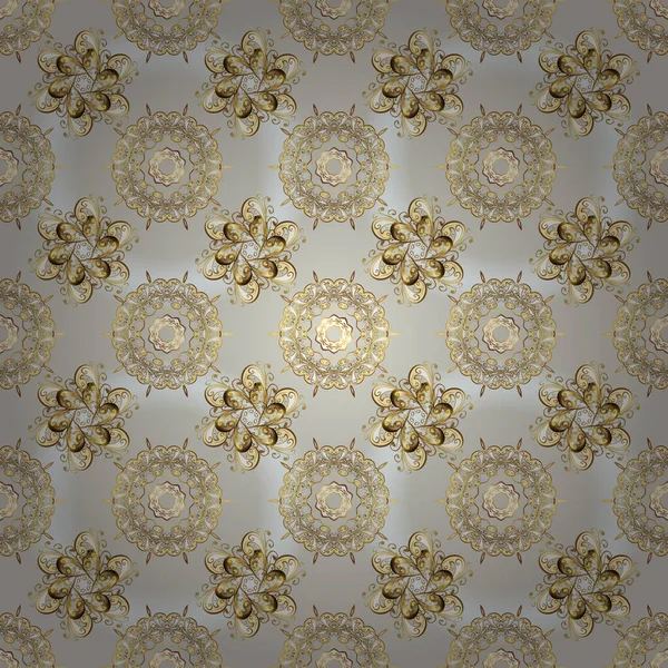 Traditioneel Oriënterend Ornament Naadloze Klassieke Vector Grijs Beige Gouden Patroon — Stockvector