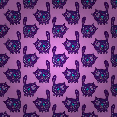 Karalamalar siyah, menekşe ve pembe renkler üzerine. Çiçeksel elementlerle kusursuz zarif vektör dokusu.