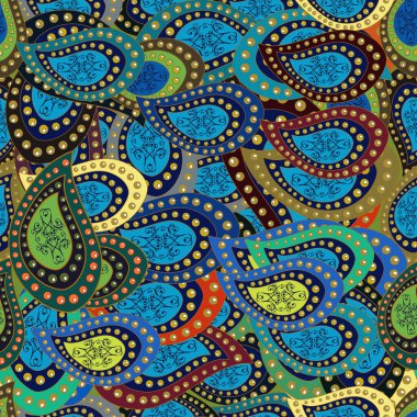 Vektör çizimi. Özet olarak güzel bir arka plan. Ambalaj kağıdı için karalama kalıbı. Yeşil, mavi ve sarı renkler.