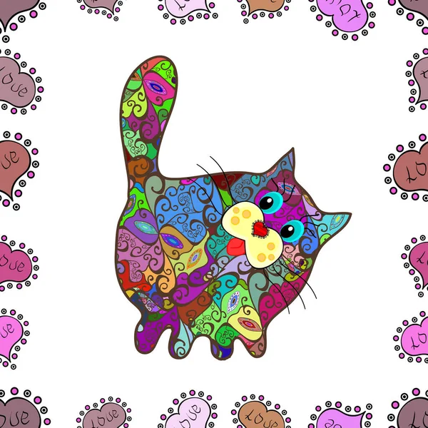 Seamless Drawing Zentangle Cat Coloring Page Shirt Design Effect Logo — Stock Vector