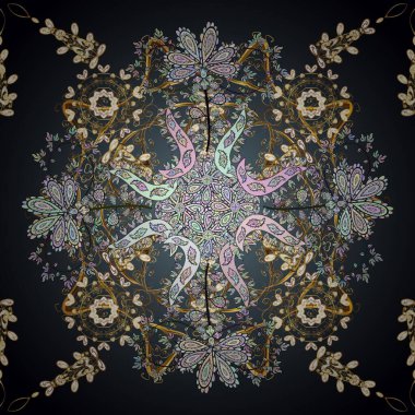 Şık kumaş deseni. Eski model. Kusursuz karalamalar gri, mavi ve renklerde nötr. Vektör.