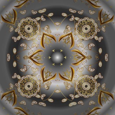 Kusursuz. Vektör çizimi. Gri ve kahverengi renklerin çizimi. Sınır çerçeveli desenli halı. Klasik geleneksel çiçek motifli ve geometrik süslemeli renkli doğulu mozaik.