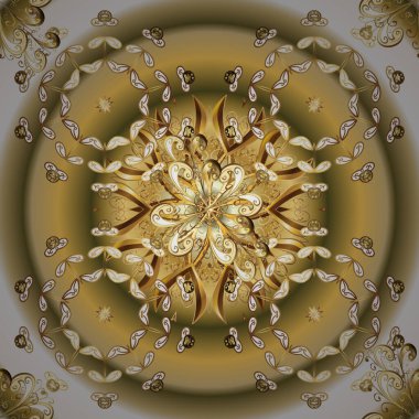 Kusursuz oryantal klasik altın desen. Tarafsız ve bej renklerde altın yinelenen elementler içeren soyut vektör arkaplanı.