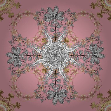 Etnik renkli karalama dokusu. Tarafsız ve beyaz renklerde desenler. Mehndi tasarımı. Kıvrımlı karalama arka planı. İzleme cihazı. Vektör illüstrasyonu.