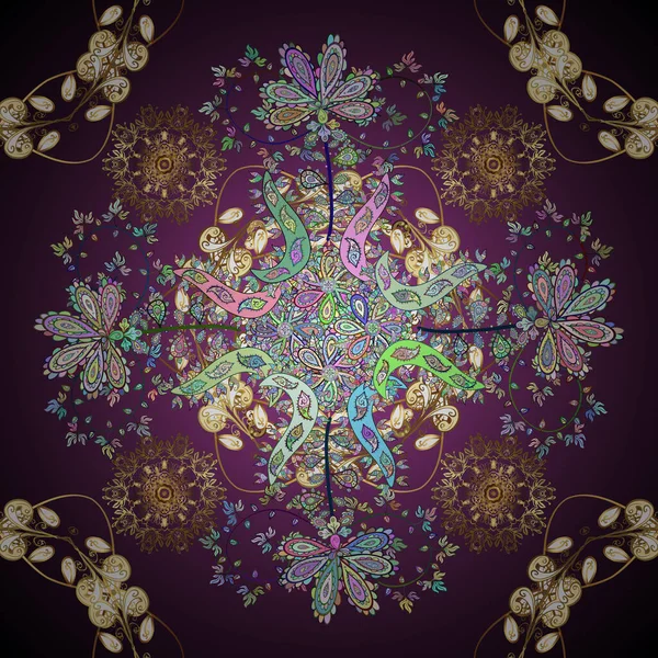 カラフルなモロッコ ポルトガルのタイルから豪華なシームレスパターン ベクトル アラベスクのテクスチャ抽象的なヴィンテージの背景 床タイルの表面装飾花パターン 紫色の模様 — ストックベクタ