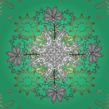 Çiçek deseni. Beyaz ve yeşil renkli bir resim. Sonsuz. Çizim, karalama, karalama. Gösterişli süs bahçesi. Çiçeksiz arka plan. Vektör illüstrasyonu.