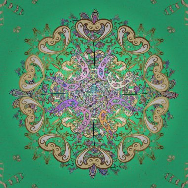 Yeşil, bej ve nötr renklerde resimler. Hoş bir doku. Vektör. Kusursuz geometrik desen. Hoş bir arka plan. Eski arkaplan.