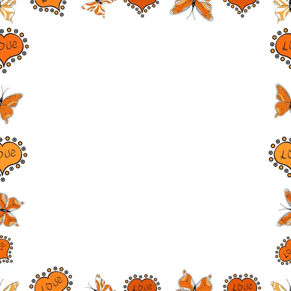 Senza Cuciture Cornici Doodle Disegnate Mano Immagine Bianco Nero Arancione — Vettoriale Stock