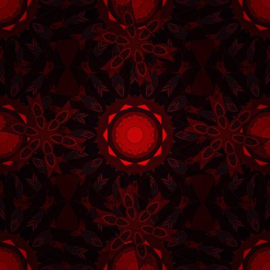 Zendogru elin renkli mandala vektör çemberi kahverengi, siyah ve kırmızı renkler üzerine çizilmiş.