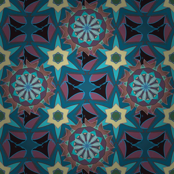 Vektör çizimi. Çiçek ve yapraklı karalama şeklinde vektör deseni. Pembe, mavi ve nötr renklerde bahar çiçekleri.