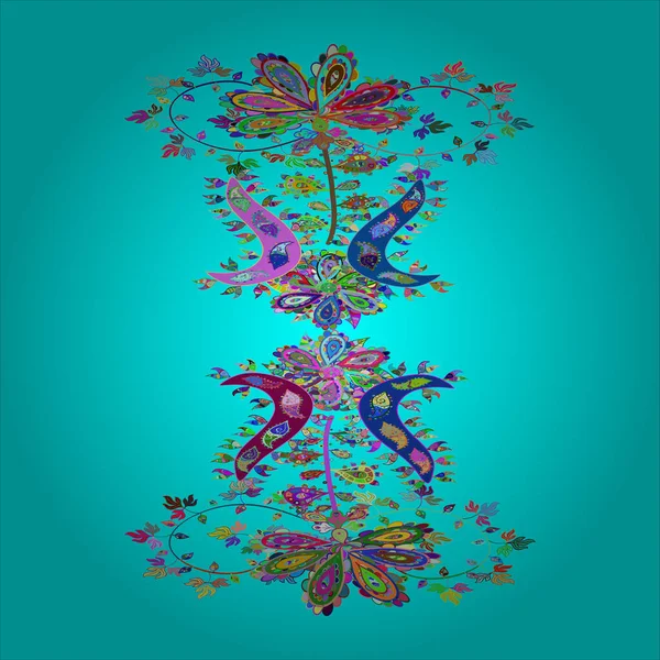 手描きの花の要素を持つ抽象的なシームレスベクトルパターン 優しい青 緑の色のドドル — ストックベクタ