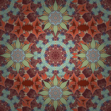 Çiçekli karalama şeklinde vektör deseni. Mavi, kahverengi ve turuncu renkli çiçekler. Yumuşak, bahar çiçekli arka plan.