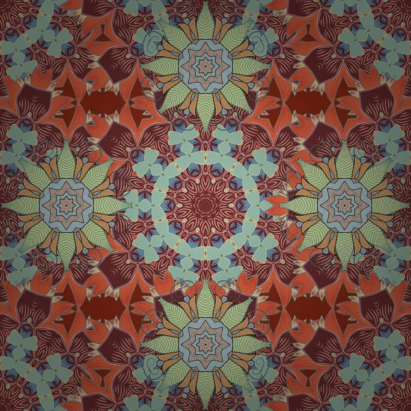 Modelul Floral Vector Stil Doodle Flori Flori Albastru Maro Portocaliu — Vector de stoc