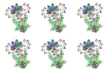 Raster illüstrasyonu. Karalamalar. Kartlar, davetiyeler, tarih kartları ve daha fazlası için kullanılabilir. Yeşil, beyaz ve mavi renklerde. Taslak dekoratif arkaplan.