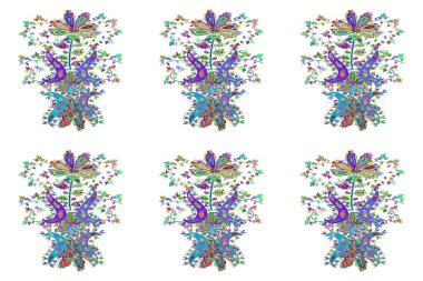 Moda baskısı, hatıra defteri, ambalaj kağıdı ve duvar kağıdı için kusursuz desenli dekoratif süs. Yeşil, beyaz ve mavi renkli resimler Raster illüstrasyonu.