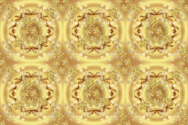 Raster Gyllene Sömlöst Mönster Sömlösa Gyllene Texturerade Lockar Gyllene Element — Stockfoto