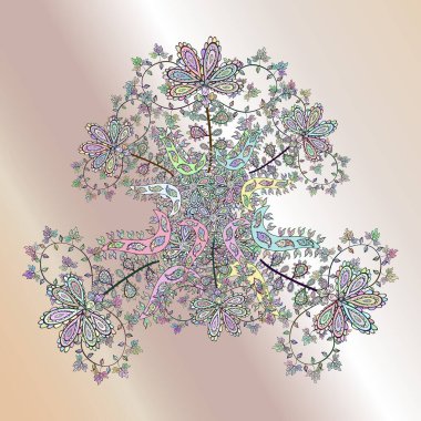 Tarafsız, gri ve bej renkli arka planda soyut karalamalarla kusursuz düz tasarım. Renkli desen. Vektör illüstrasyonu.