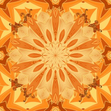 Şatafatlı çiçek deseni. Renkli mandala tasarım unsurlu vektör daveti. Kare davet şablonu. Dekoratif vintage baskı. Yuvarlak çiçek süsü. Doğulu Boho tarzında alışılmadık selamlama.