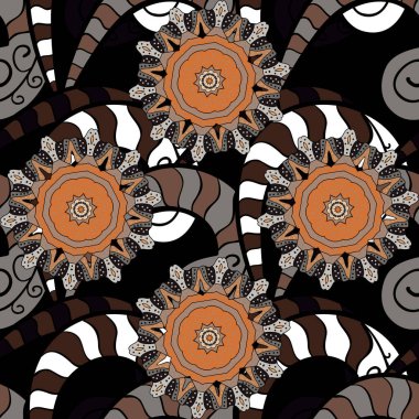 Yazdır. Düz elementler. Turuncu karalamalar, siyah ve gri renkler. Vektör. Güzel kumaş deseni. Tasarım.