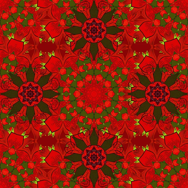 Vektorillustration Vektorflorales Muster Doodle Stil Mit Blumen Sanfte Frühlingsblumen Roten — Stockvektor