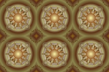 Klasik klasik klasik arka plan. Raster illüstrasyonu. Geleneksel oryantasyon süsü. Kusursuz klasik raster altın desenli. Kahverengi ve bej renklerde altın elementlerle pürüzsüz desen.