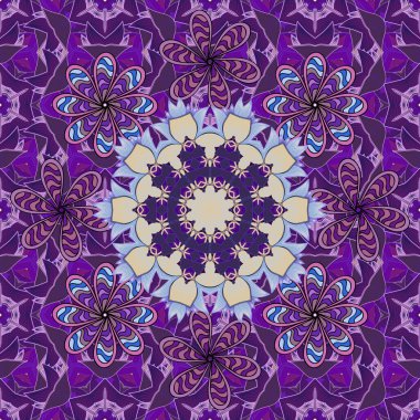 Geleneksel Hint tarzı, kına dövmesi, çıkartma, mehndi, yoga tasarımı için süslü çiçek unsurları. Vektör mehndi deseni, mor, mor ve nötr renkler üzerinde bir dizi kusursuz kenarlar.