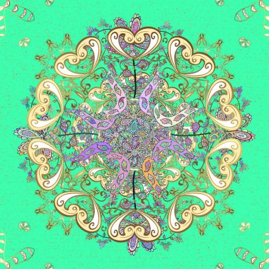 Vektör çizimi. Klasik nötr, yeşil ve bej geometrik süs. Ağ, tekstil ve eskizler için kusursuz desen. Basit bir şekilde.