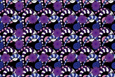 Anti-stres için soyut örnek sayfası. Raster illüstrasyonu. Kartlar, davetiyeler, tarih kartları ve daha fazlası için kullanılabilir. Mor, mavi ve siyah renklerde.