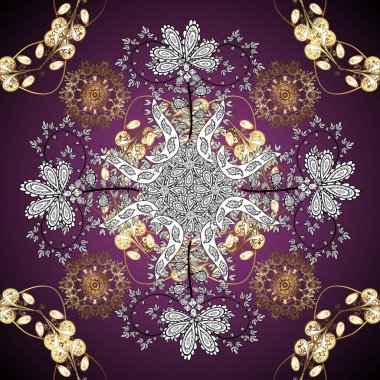 Fantezi çizimi. Orient vektör klasik vintage desen. Mor ve kahverengi renkli resimler. Doğu geçmişi. Şirin elementlerle kusursuz soyut arkaplan.