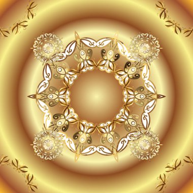 Çiçek süsü kumaş deseni, cam, çiçek desenli metal kahverengi ve bej renklerinde altın elementler. Klasik, altın, pürüzsüz model..