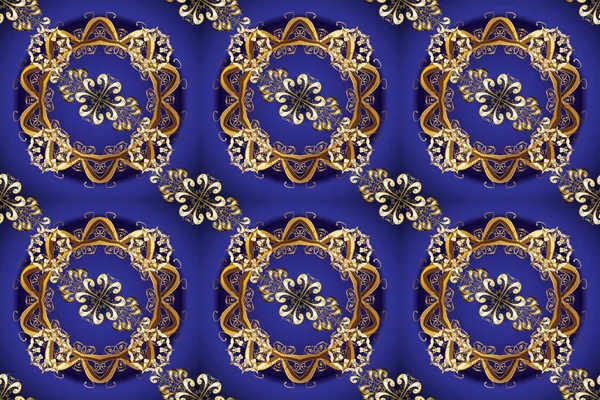 フィギュア書道ラスター紋章盾 ヴィンテージバロックビクトリア朝のモノグラムの花の装飾の葉はレトロな花のパターンを刻まスクロールします シームレスだ 装飾的なデザインの入れ墨のバイオレットと色の青 — ストック写真