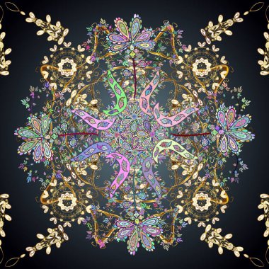 Mavi, gri ve siyah renkte desenler. Mehndi tasarımı. Vektör çizimi. Etnik renkli karalama dokusu. İzleme cihazı. Eğri karalama arkaplanı.