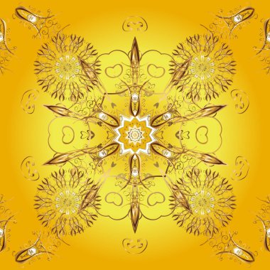 Vektör tasarımı. Arabesk ile klasik model. Geleneksel klasik süs. Kusursuz oryantal vektör desenli, arabesk ve çiçek elementli şirin desenli. Sarı, bej ve kahverengi renkler üzerine resim.