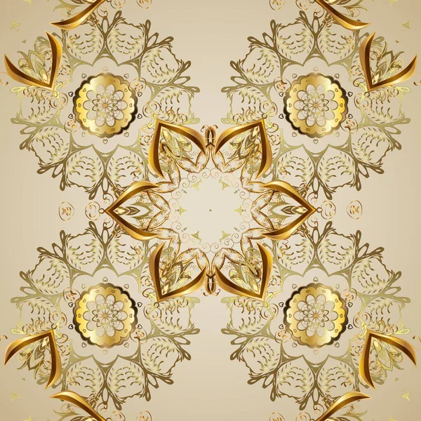 Classic Vintage Background Seamless Pattern Beige Neutral Colors Golden Elements — Stock Vector