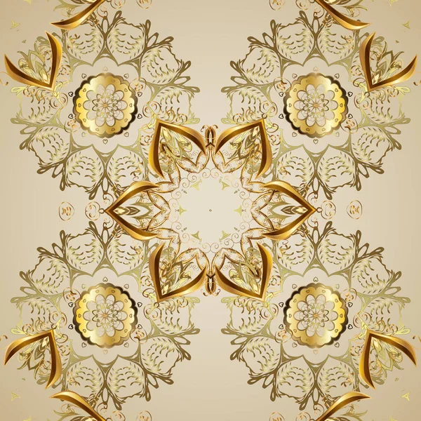 Klassieke Vintage Achtergrond Naadloos Patroon Beige Neutrale Kleuren Met Gouden — Stockvector