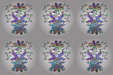 Çiçeksel elementlerle süslenmiş kusursuz raster dokusu. Renklere beyaz, yeşil ve maviyi çizer.