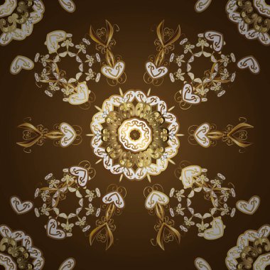 Çiçek süsü kumaş deseni, cam, çiçek desenli metal beyaz ve kahverengi renklerde altın elementler. Klasik vektör altın desen.