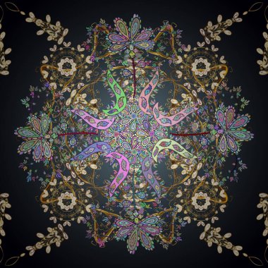 Kumaş, kağıt ve ambalaj için uygun. Vektör çizimi. Ev dekoru. Paisley el çizimi elementler. Fantezi çiçekleri, doğal çizimler, çiçek desenli kıvrımlı resimler..