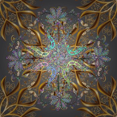 Viktoryen girdap süsleri Vektör çizimleri. Kıvrım çizgisi sembolleri büyütüyor. Gri, bej ve kahverengi renkleri karala. Kusursuz. Dekoratif vintage ögeleri kaydır.