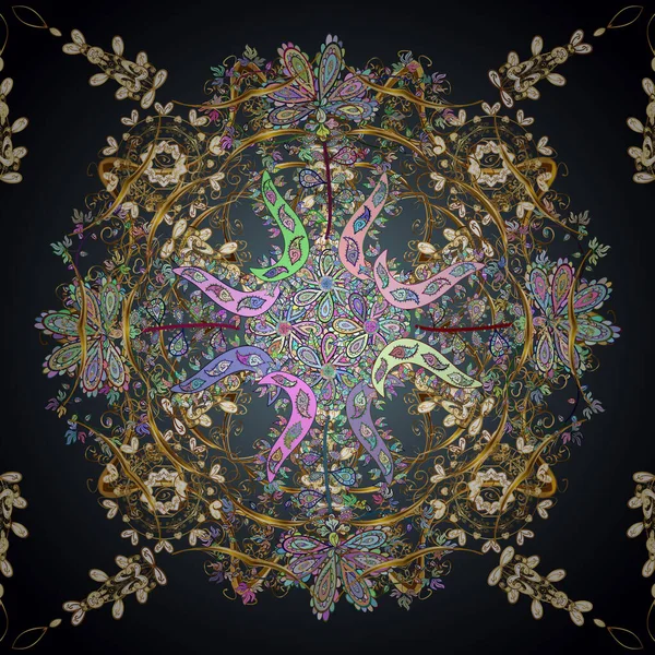 Rococo tarzında zarif, zarif bir süs. Eski renkli desenler. Mavi, siyah ve gri renkte desenler. Vektör. Çizimler, ambalajlar için şablon. Barok biçiminde kusursuz desen.